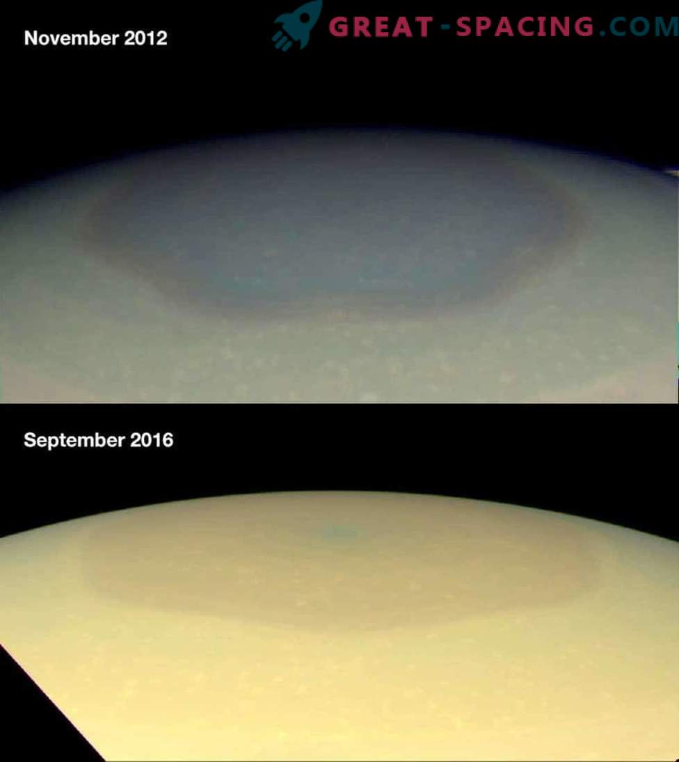 Cassini dimostra i cambiamenti nei massicci vortici polari di Saturno.