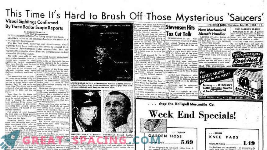Come descritto da oggetti non identificati nel 1952 a Washington. Articoli di giornale