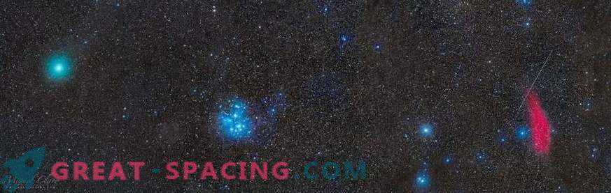 Cometa, meteora, nebulosa e Pleiadi in una foto epica